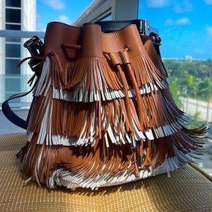 Proenza Schouler Fringe Bucket Bag Black & Brown Leather Drawstring Cinch Purse